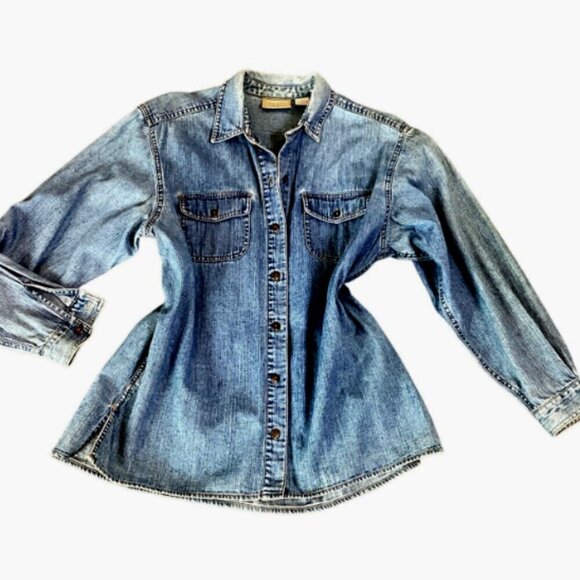 Liz Claiborne Blue Denim Chambray Button Down Shirt Sz PM #253L - Picture 6 of 8